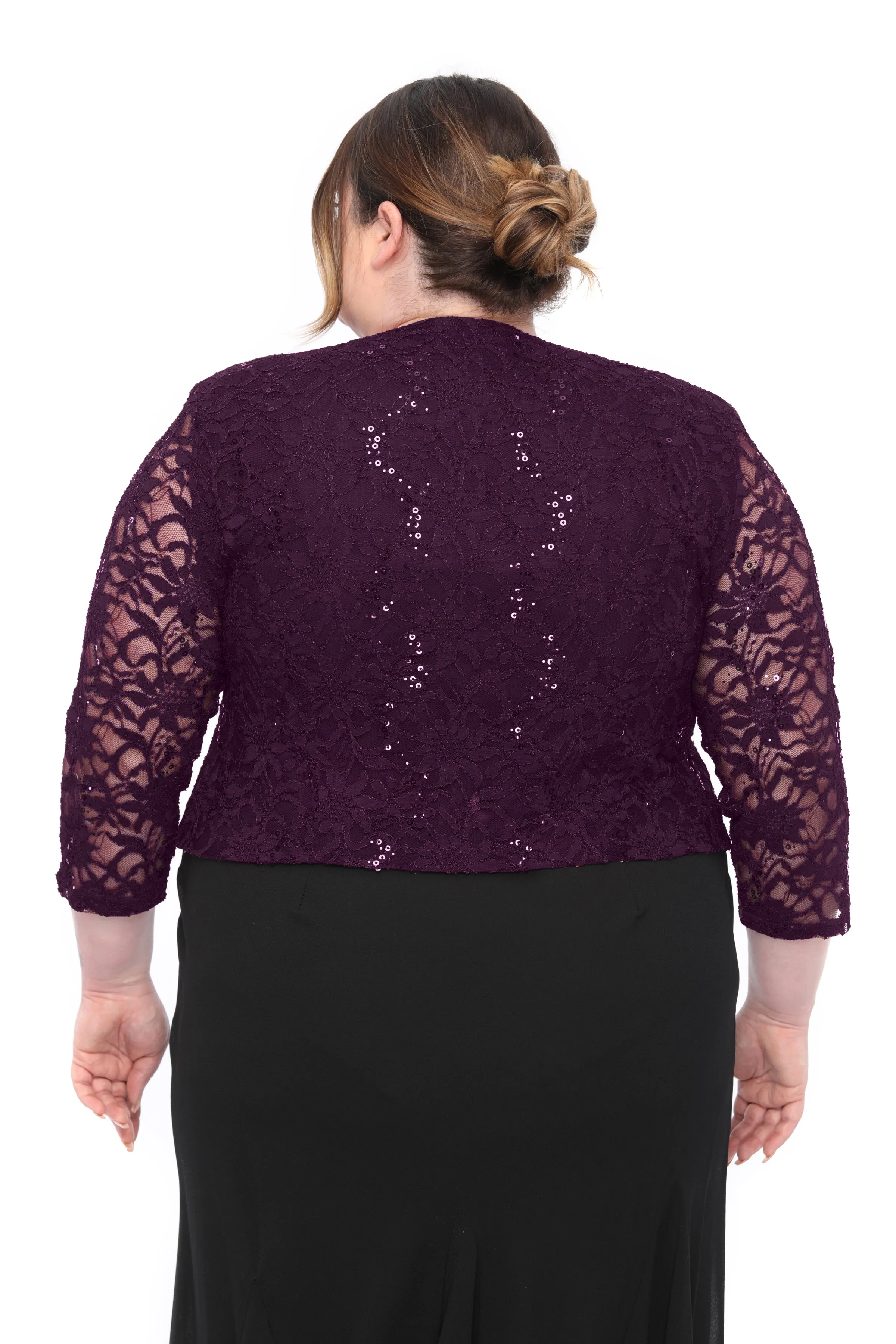 SLEEKTRENDS Womens Plus Size Embellished Sequin LaceBolero Jacket