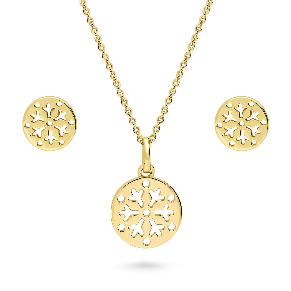 Snowflake Coin Necklace and Earrings in Sterling Silver