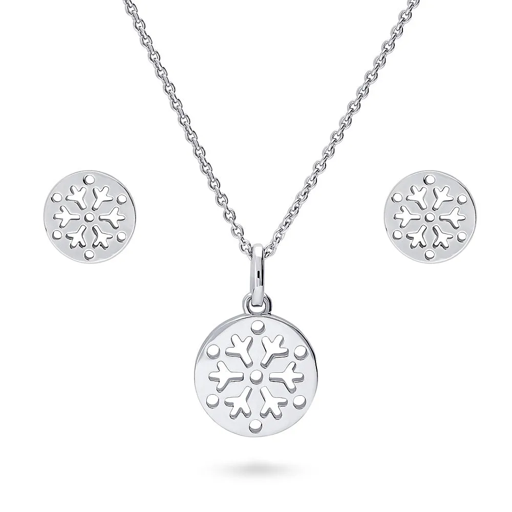 Snowflake Coin Necklace and Earrings in Sterling Silver