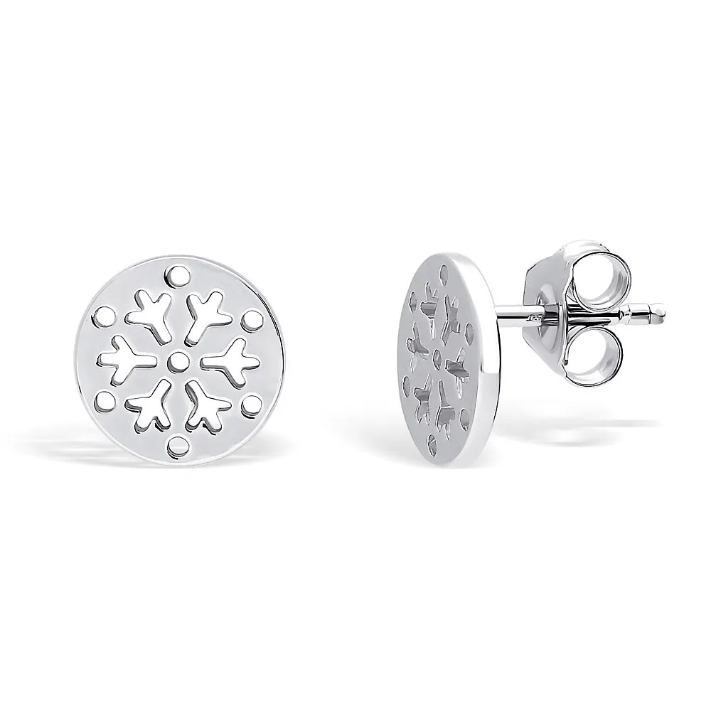 Snowflake Coin Stud Earrings in Sterling Silver