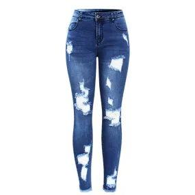 Stretchy Blue Tassel Ripped Jeans