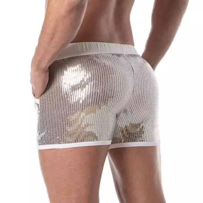 TOF PARIS Glitter Sequin Shorts Mid-Thigh Short Shiny Silver 49