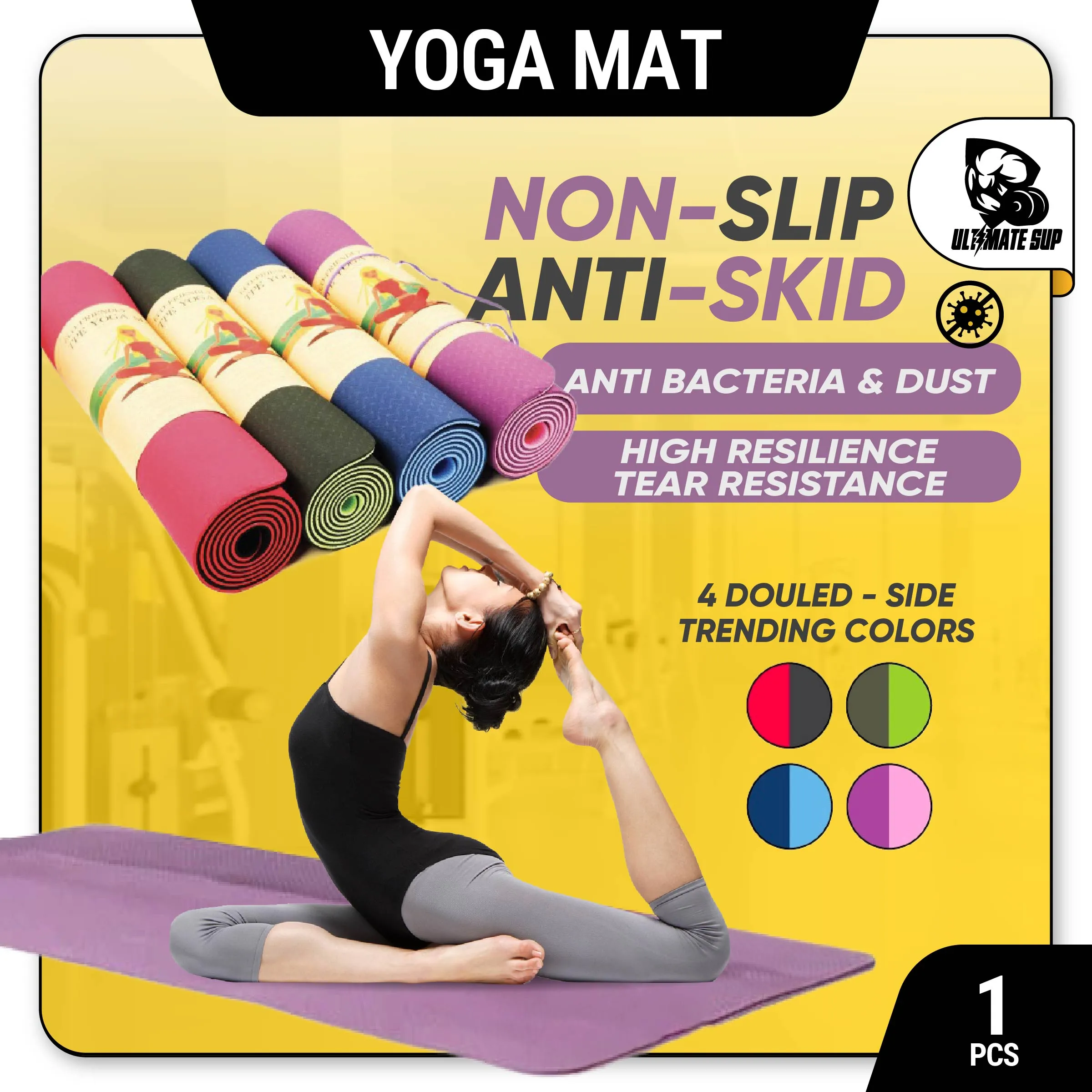 Ultimate Sup, Fitness Pilates Yoga Mat TPE, 1pcs | Various Color and Size