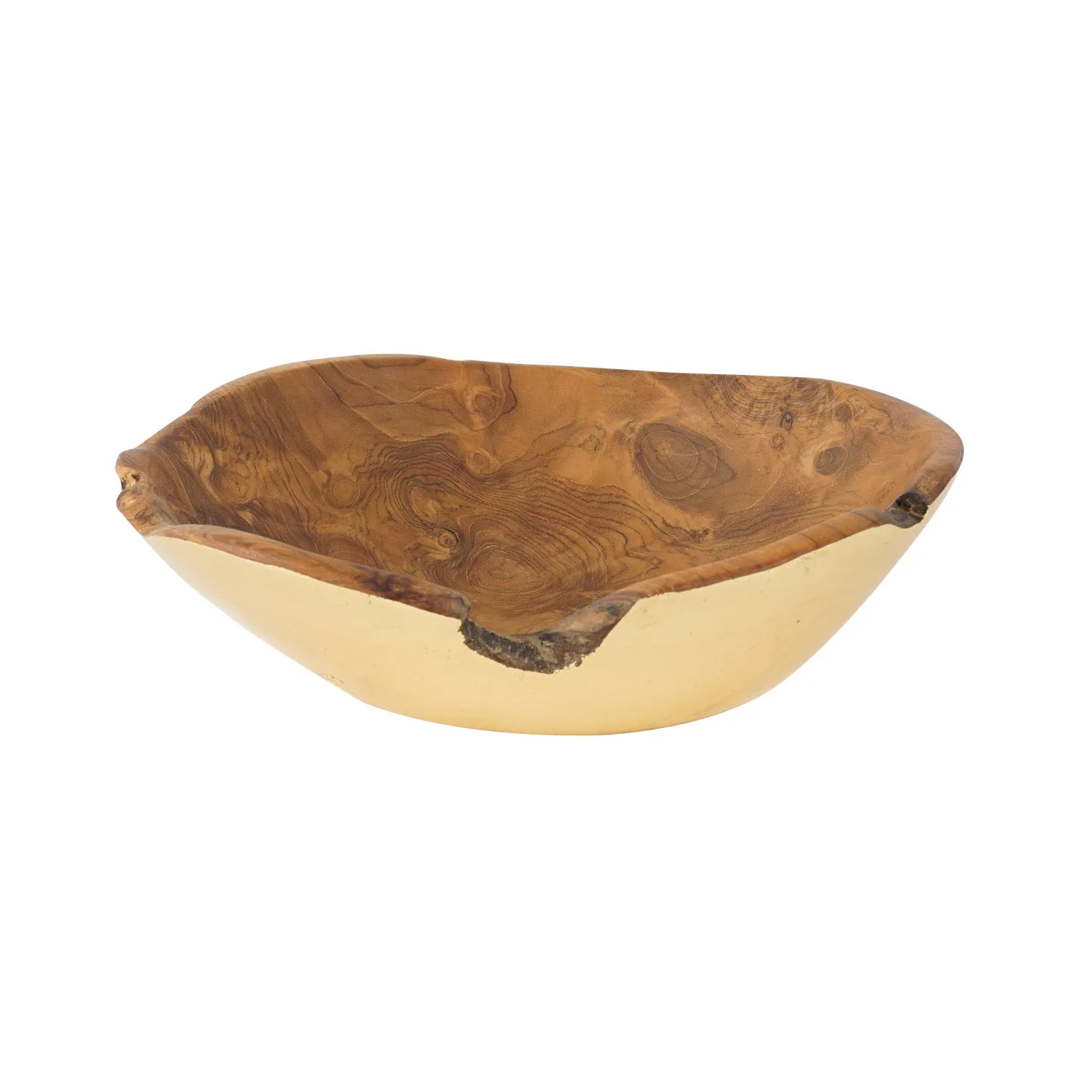 Umbria Teak Salad Fruit Bowl with Gold Leaf Exterior