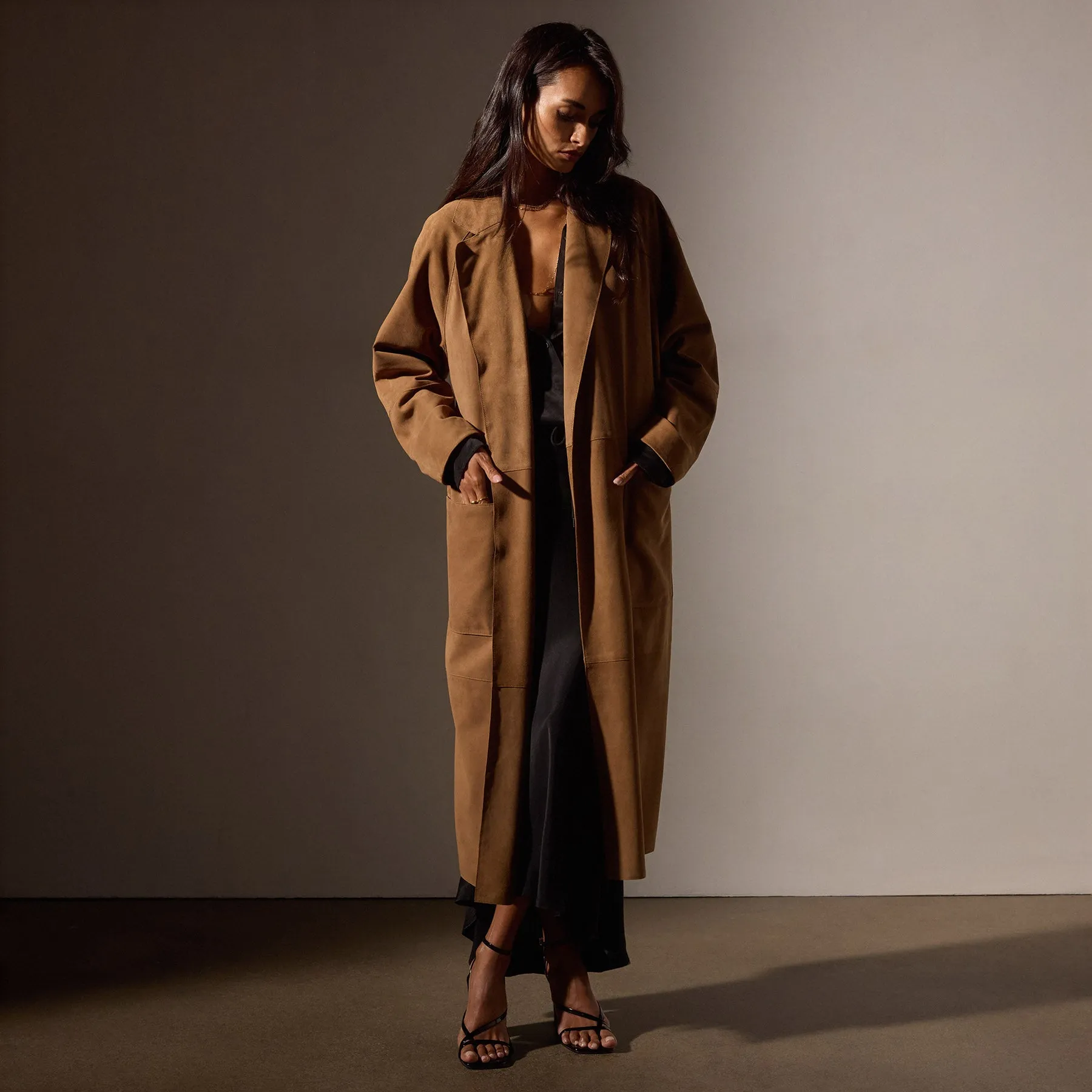 Unlined Suede Trench Coat - Toffee