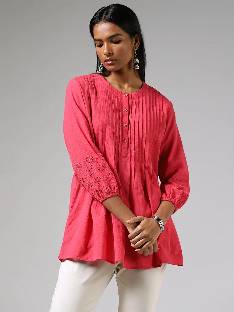 Utsa Fuchsia Pintuck Schiffli Cotton Kurti