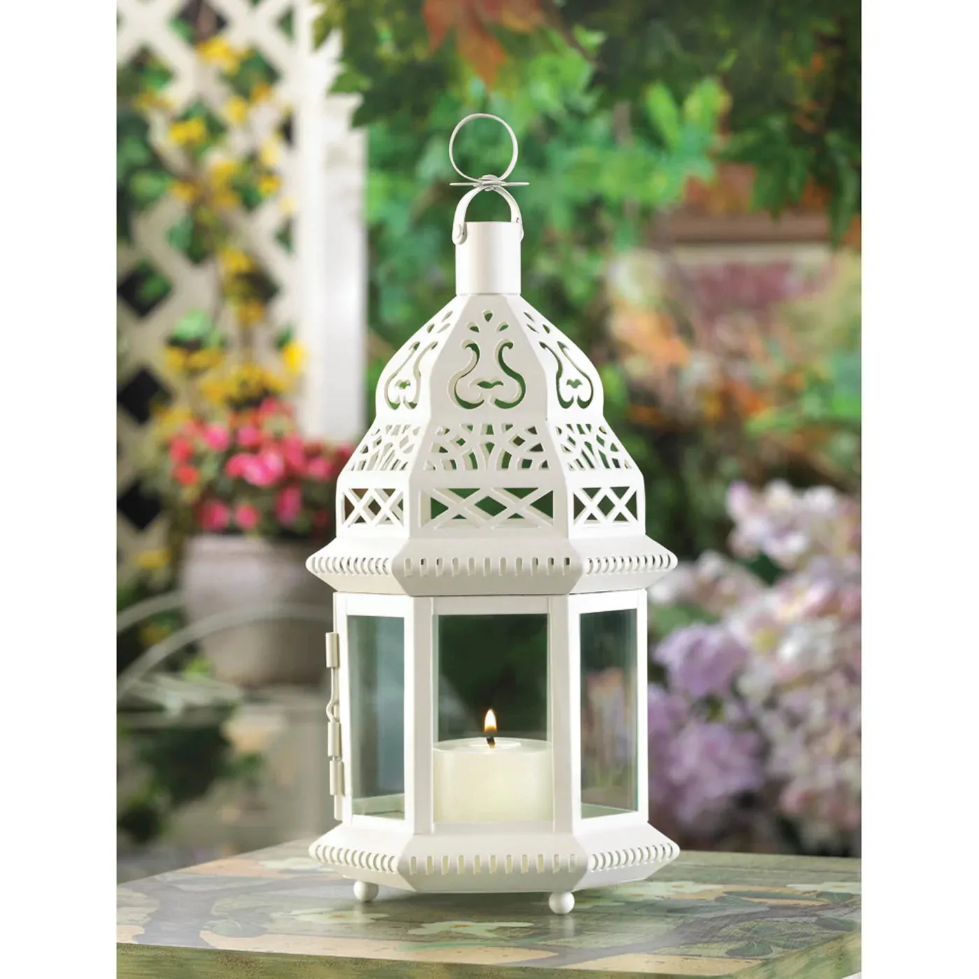 White Moroccan Style Candle Lantern