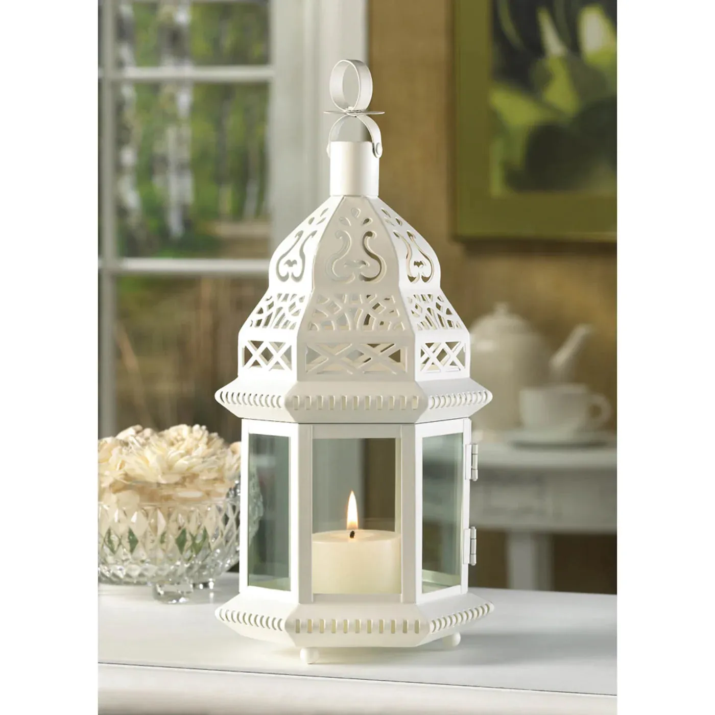 White Moroccan Style Candle Lantern