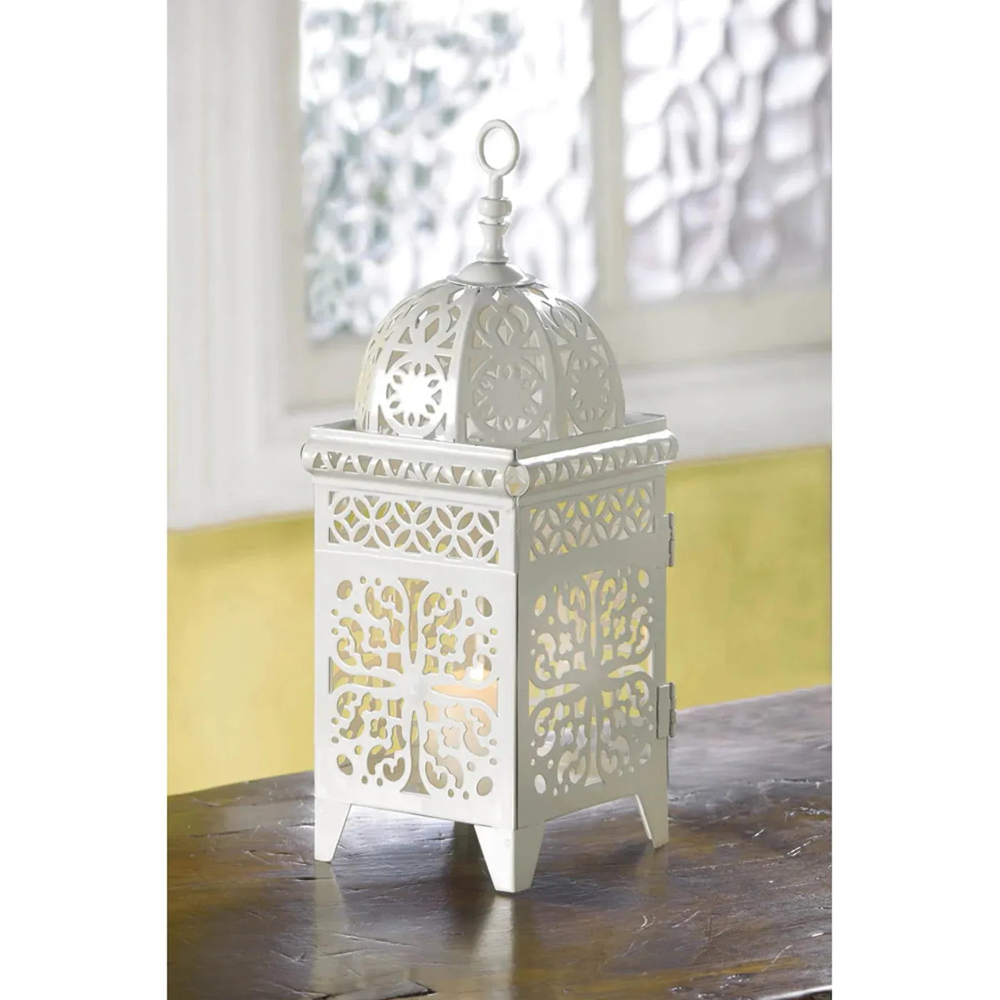 White Scrollwork Candle Lantern