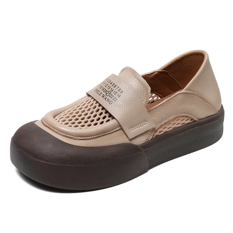 Women Breathable Mesh Leather Flat Casual Shoes