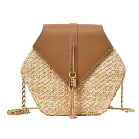 Women Hexagon Mulit Style Straw leather Handbag