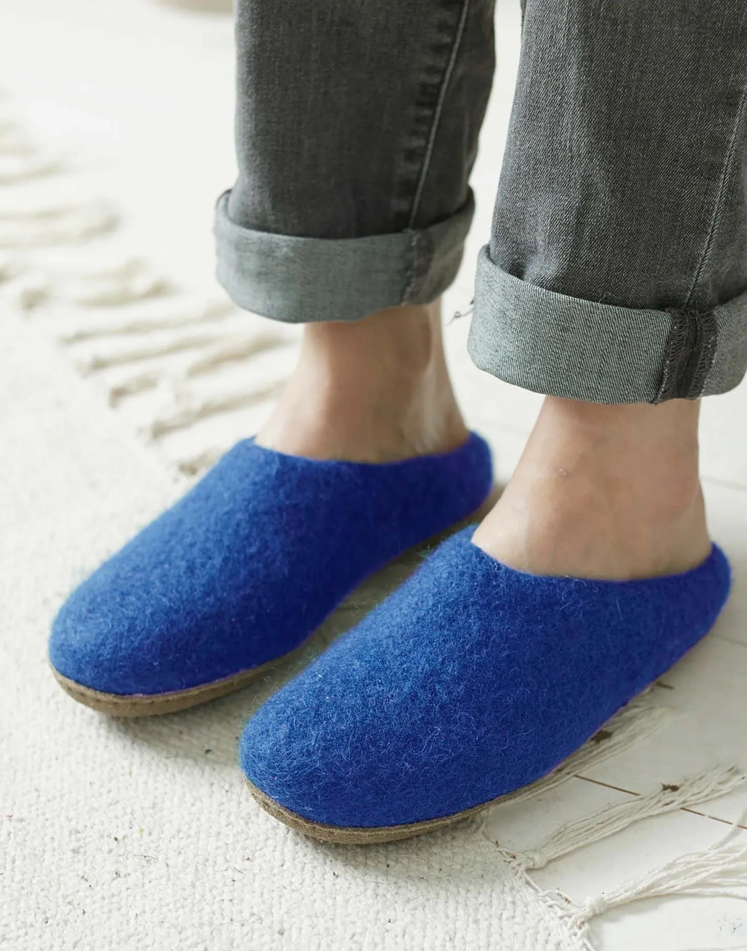 Women's Handmade Eco Felt Suede Sole Mule Slippers –  Marrakesh Blue