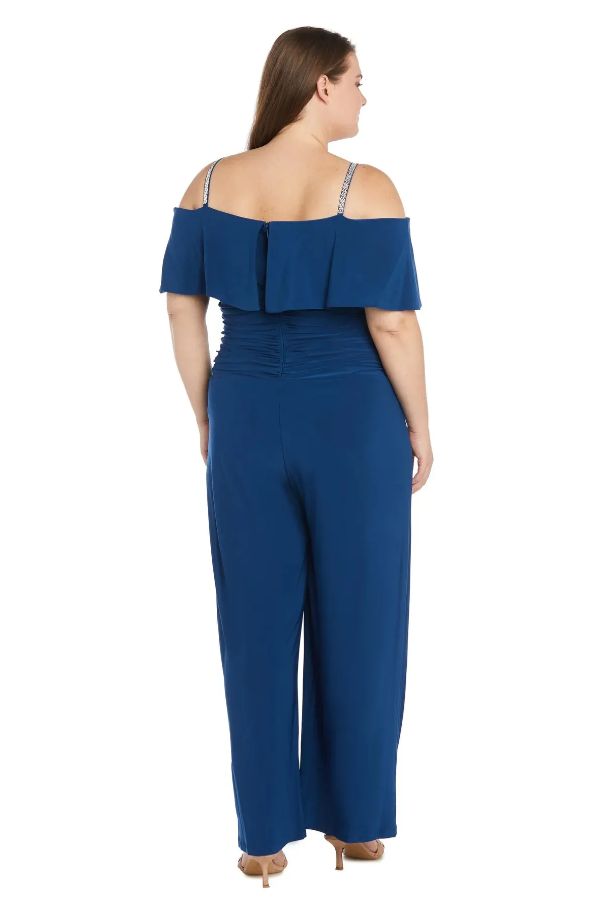 Women's Plus Size Cold Shoulder Ruched Waist Jumpsuit - Wedding Guest Outfit