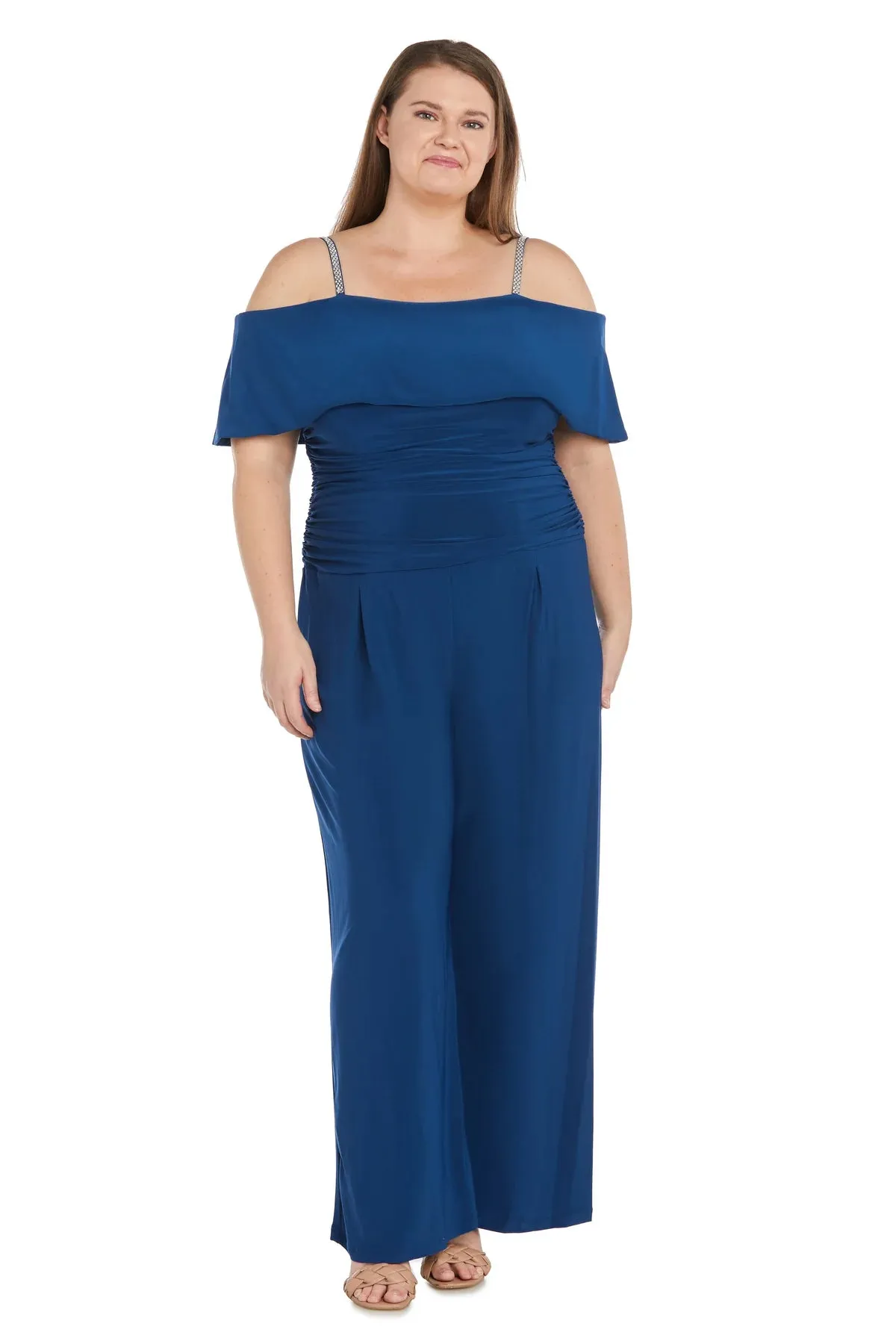 Women's Plus Size Cold Shoulder Ruched Waist Jumpsuit - Wedding Guest Outfit