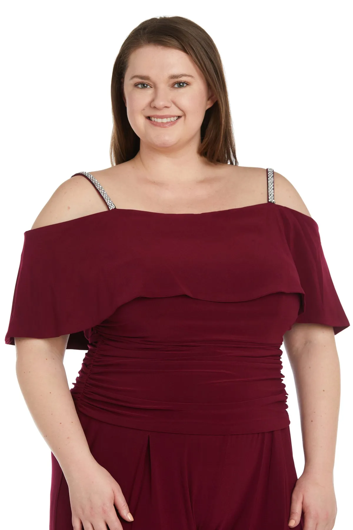 Women's Plus Size Cold Shoulder Ruched Waist Jumpsuit - Wedding Guest Outfit