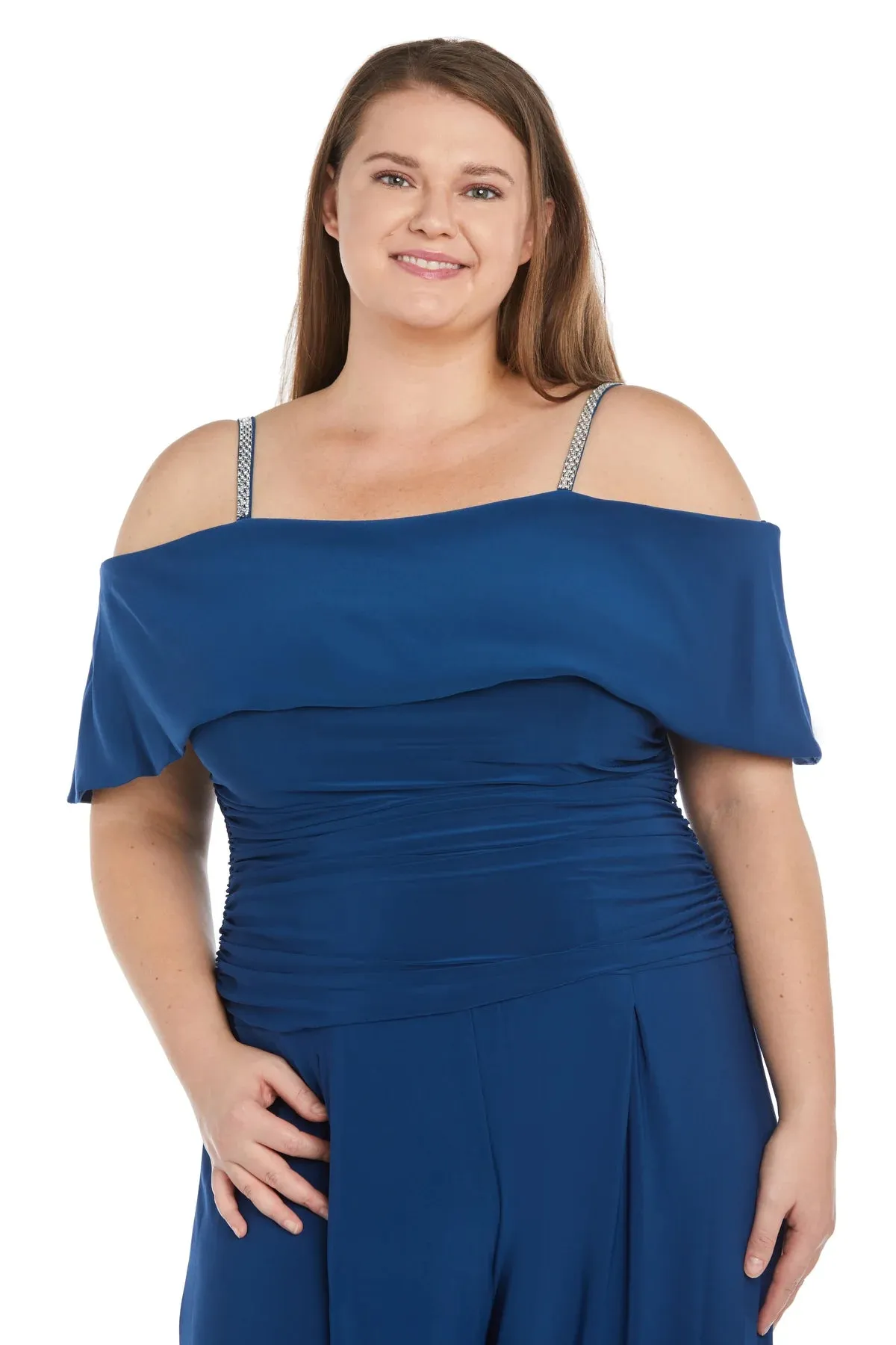 Women's Plus Size Cold Shoulder Ruched Waist Jumpsuit - Wedding Guest Outfit