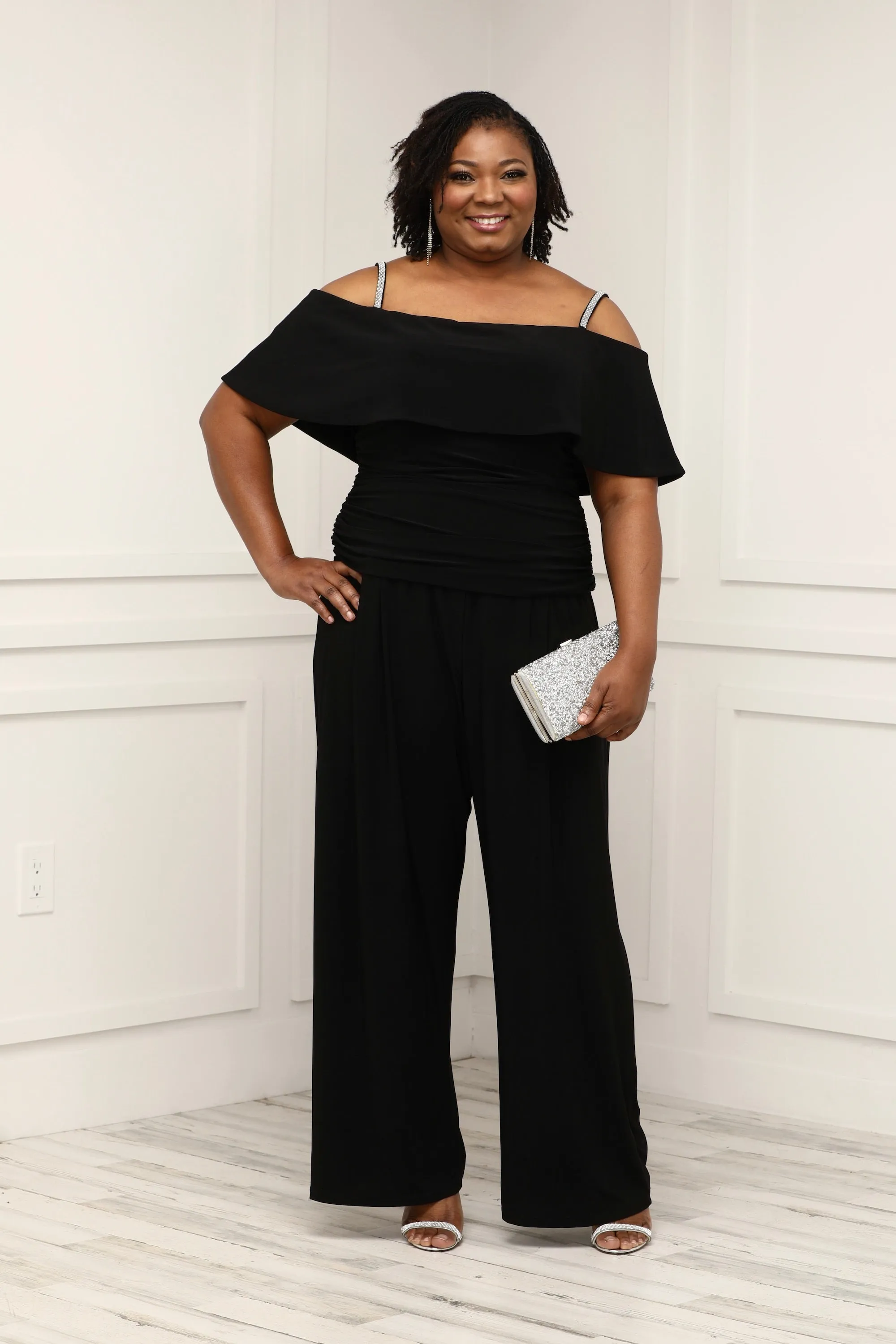 Women's Plus Size Cold Shoulder Ruched Waist Jumpsuit - Wedding Guest Outfit