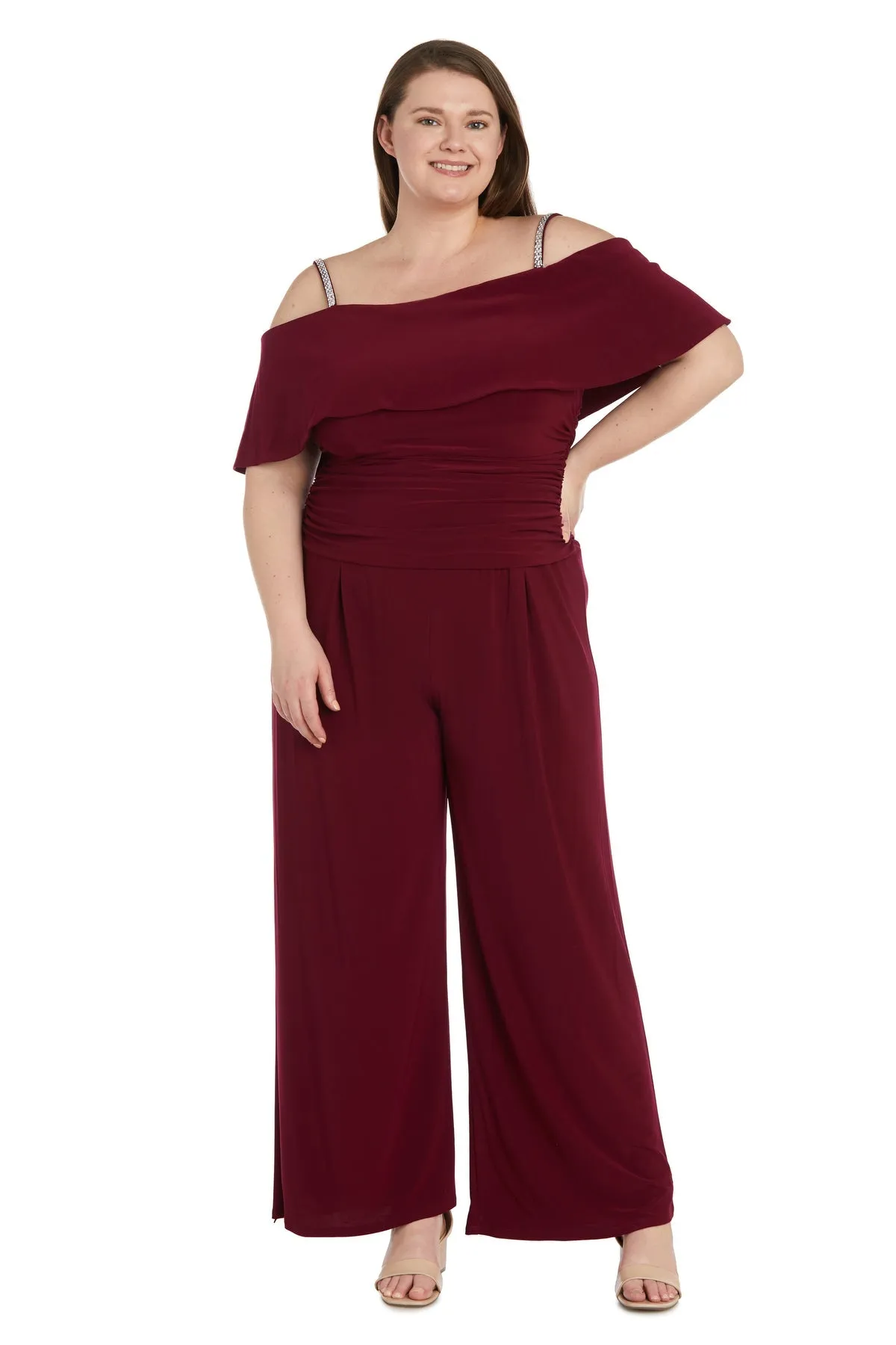 Women's Plus Size Cold Shoulder Ruched Waist Jumpsuit - Wedding Guest Outfit