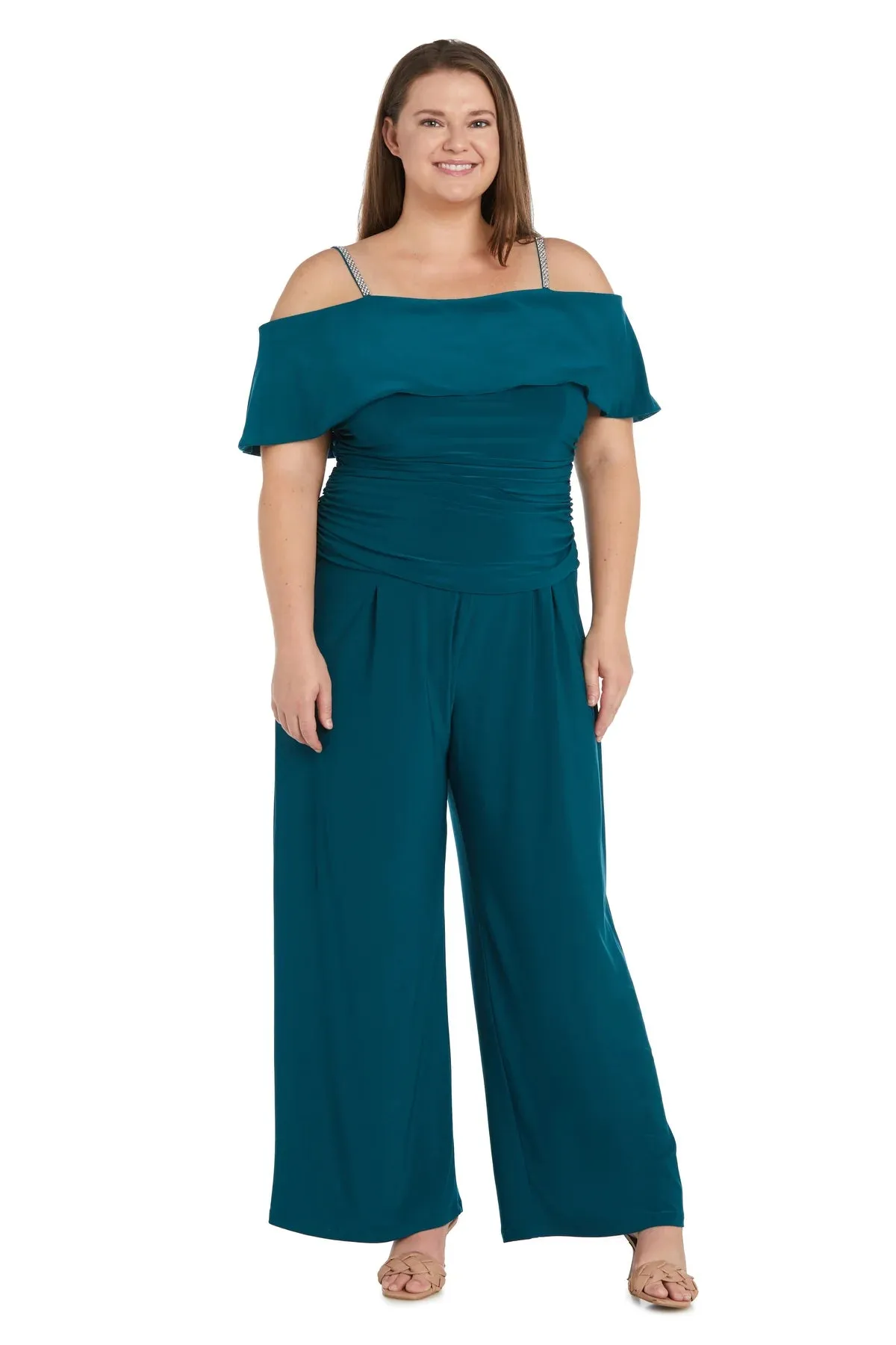 Women's Plus Size Cold Shoulder Ruched Waist Jumpsuit - Wedding Guest Outfit